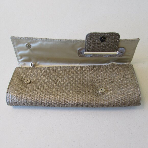 Big Buddha Woven Tan/Gold Clutch Bag - Like New - 12"x4.5" - Picture 3 of 16